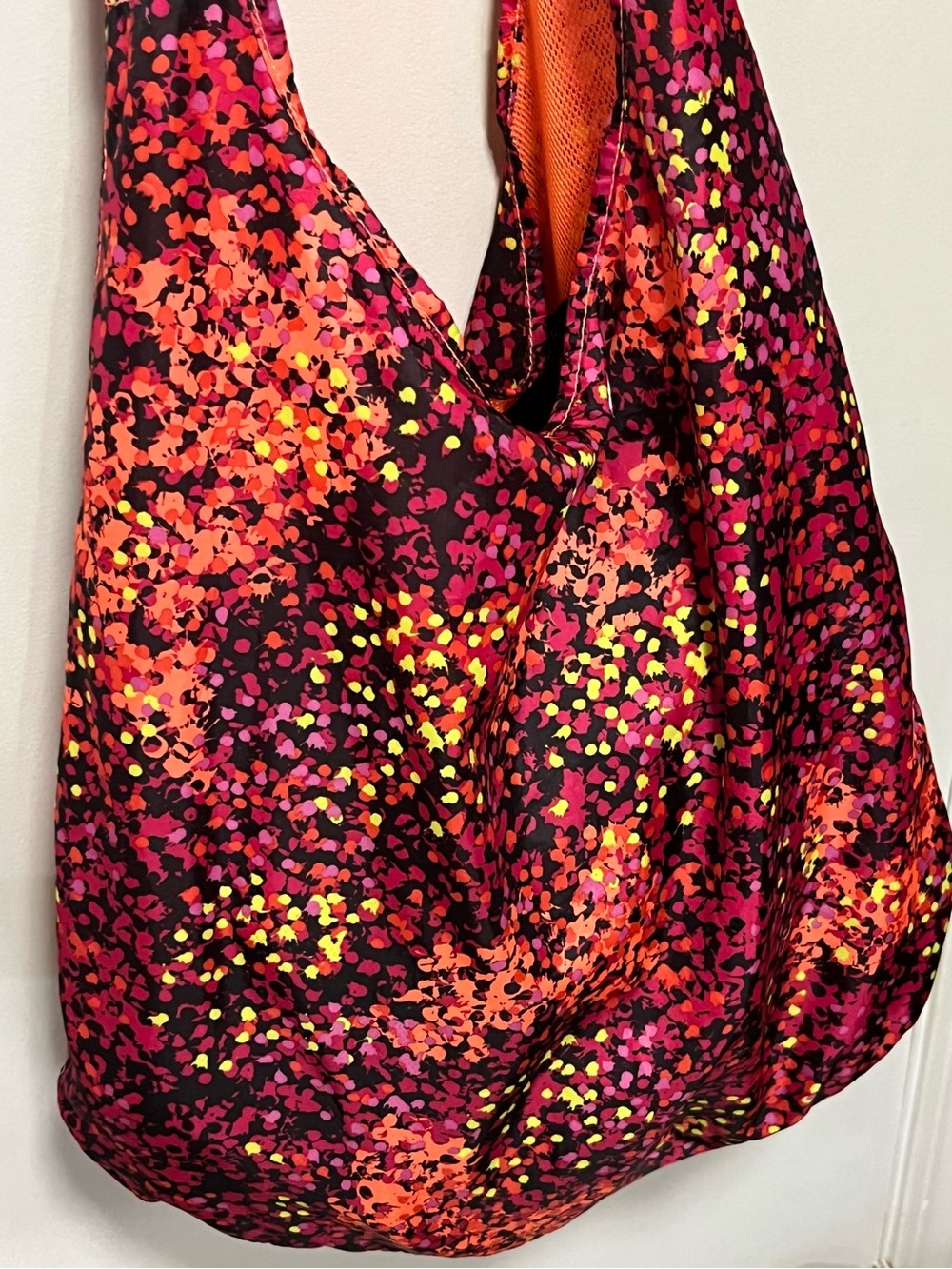 Vintage Nike Reversible Hobo Tote Bag Neon Orange Splatter Print - Picture 3 of 5